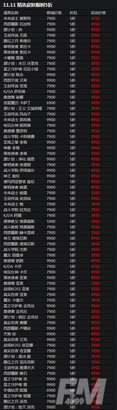 《LOL手游》双十一折扣皮肤有哪些