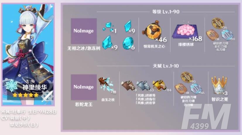 原神神里绫华等级突破及天赋升级材料有哪些